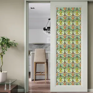 Raamfolie detail weergave, kleurrijk bloemenpatroon voor schuifdeur decoratie en privacy.