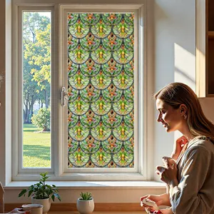 Gedetailleerd overzicht van 3D-gegoten glasfolie met retro bloemenpatroon voor privacy.