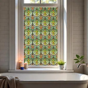 Floral 3D reliëf glasraamfolie, statische glas-in-lood sticker voor huisdecoratie.