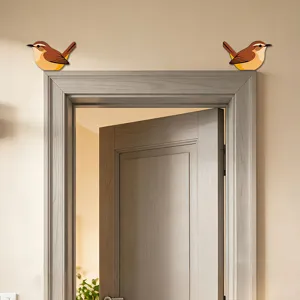 Adesivo angolare per porta in legno uccello decorazione murale casa vista dettagliata carina.