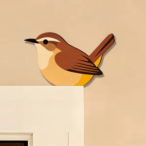 Dettaglio di adesivo angolare in legno con grazioso uccellino per decorare la vostra casa.