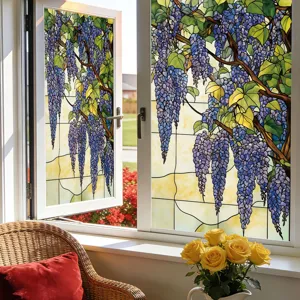 Wisteria stained glass window film electrostatic decorative sticker for home decor glass