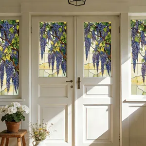 Decorative wisteria stained glass window film, static cling privacy glass sticker for home.