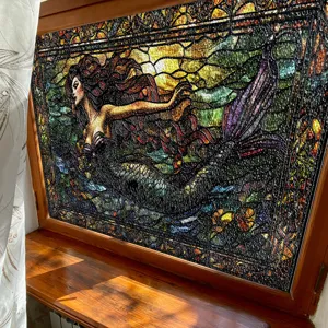 3D Buntglas Fensterfolie dekorative Meerjungfrau Aufkleber Heimtextilien Glas Kunst