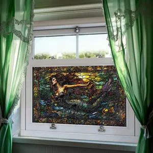3D Glasfolie Fensterfolie Meerjungfrau Statische Sichtschutzfolie Deko Heimdekoration