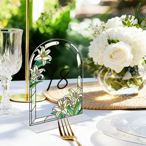 Acrylic wedding table number sign arched stained glass lily decor party centerpiece display