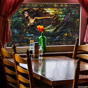 3D Buntglas Fensterfolie Meerjungfrau dekorative statische Glasaufkleber für Heimdekoration