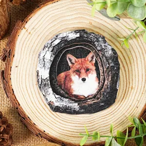 Wooden tree hole fox refrigerator magnet home decoration exquisite detailed view item