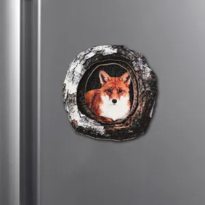 Wooden tree hole red fox refrigerator magnet detail view decorative magnetic craft