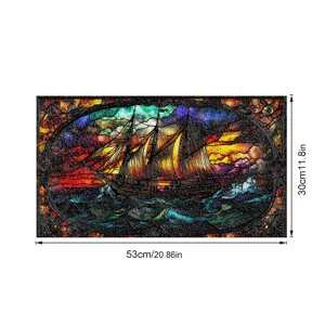 3D Buntglas Fensterfolie Segelschiff Dekoratives Statisches Fensteraufkleber 53x30cm