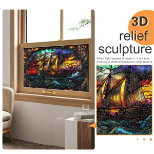 3D Buntglas Fensterfolie Schiff Design statische haftende dekorative Heimkunst Folie