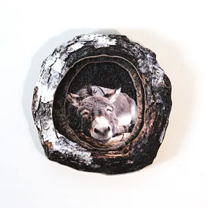 Wooden tree hollow donkey fridge magnet home decorative craft magnetic photo frame sticker