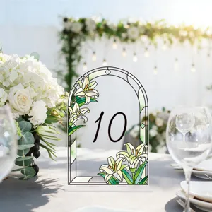 Acrylic wedding table number sign arched floral stained glass desktop decor for party