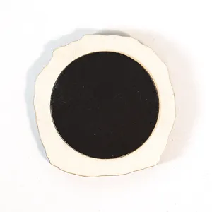 Wooden fridge magnet back detail view, natural wood base with strong circular magnetic backing.