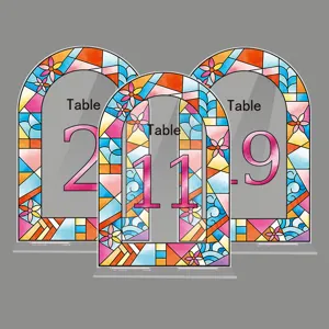 Acrylic arched table numbers set for wedding party stained glass style decorative sign