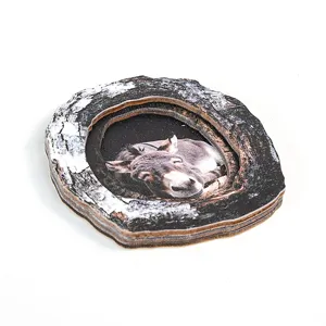 Wooden tree hole animal fridge magnet photo frame cute donkey home decorative craft item