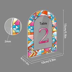 Acrylic stained glass arch table number sign for wedding and party table decor display.