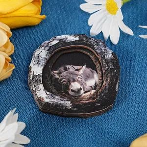 Wooden tree-hole donkey fridge magnet, cute animal home decor sticker, creative wooden craft.