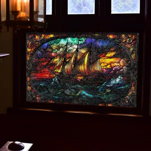3D Buntglas Fensterfolie Geprägt Segelschiff Dekorationsfolie für Heimdekoration