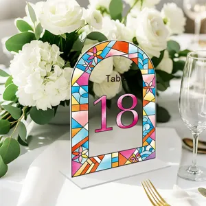 Acrylic wedding table number sign arched stained glass design table 18 party decoration