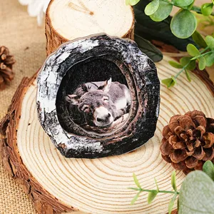 Wooden donkey tree hole fridge magnet detail showing the cute animal photo frame craft texture.