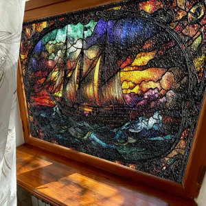 3D Buntglas Fensterfolie Segelschiff Motiv dekorative Sichtschutzfolie für Heimdekoration