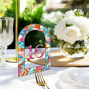 Acrylic Arch Table Number Card Wedding Party Tabletop Decor Sign Number 16 Stained Glass