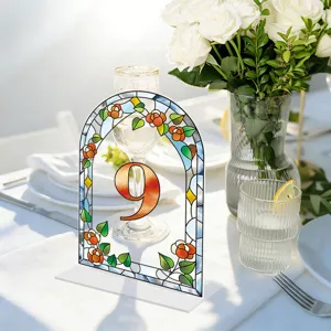 Stained glass style acrylic table number nine sign, perfect for wedding party decoration detail.