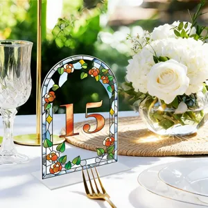 Acrylic table number sign 15 stained glass arch wedding party desk decor piece