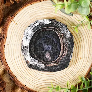 Wooden tree hole black bear magnetic sticker home decor rustic wildlife craft ornament detail