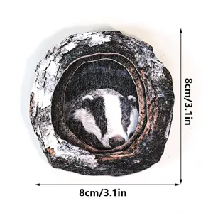 Wooden tree hole badger magnetic sticker home decor craft, exquisite 3D animal design piece.