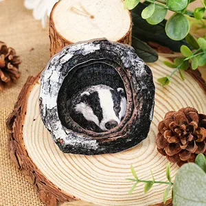 Wooden badger tree hole fridge magnet, detailed animal design for rustic home decor and crafts.