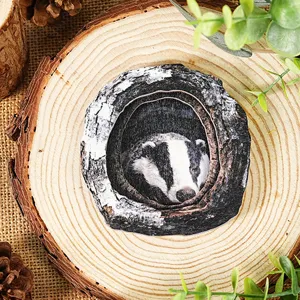 Wooden tree hole badger magnetic sticker home decor rustic craft fridge magnet natural look