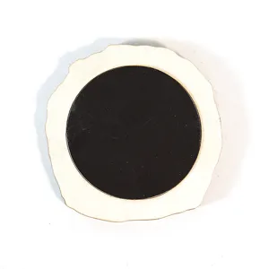 Wooden fridge magnet back view, natural wood slice with circular black magnetic disc.