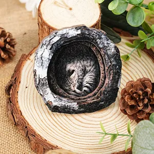 Wooden cat tree hole fridge magnet home decor detail view showing exquisite design.