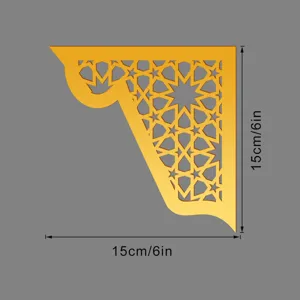 Vista dettagliata che mostra la misura di 15 cm e l'adesivo angolare geometrico in acrilico.