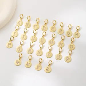 Pendentif Rond Alphabet en Cuivre Avec Incrustation de Strass Accessoire Bijoux DIY pour Collier Bracelet Mode Femme Lettre Charms