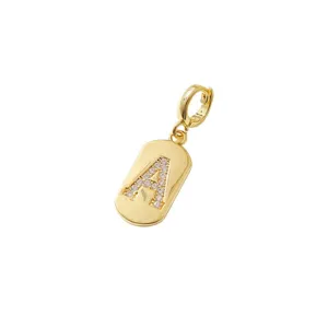 Pendentif lettre A plaqué or avec des zircons cubiques étincelants, idéal pour bijoux DIY.
