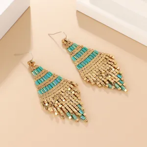 Bohemian Ethnic Beaded Tassel Earrings For Women Vintage Colorful Rice Bead Long Drop Dangle Earrings Fashion Jewelry