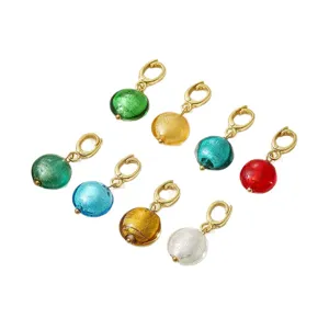 Colorful glass bead pendant charms DIY jewelry accessories versatile retro round necklace parts