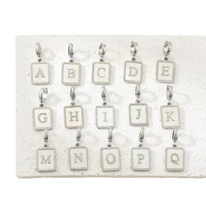 Ciondolo lettera in acciaio inossidabile gioielli DIY madreperla quadrato ciondolo