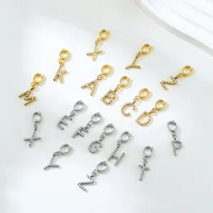 Stainless Steel Copper Twist Initial Letter Clasp Pendant For DIY Necklace Bracelet Making Electroplated Textured Alphabet Jewelry Findings Components