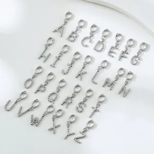 Stainless steel twisted alphabet charms, 26 letters DIY pendant for necklace bracelet jewelry making.