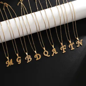 Stainless Steel Initial Letter Pendant Necklace Minimalist 26 Alphabet Clavicle Chain Jewelry For Women