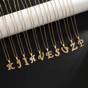 Stainless steel gold initial letter pendant necklace dainty alphabet clavicle chain jewelry