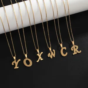 Gold stainless steel initial letter pendant necklace set, minimalist fashion clavicle chain.