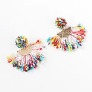 Handmade Seed Bead Tassel Earrings Bohemian Dried Flower Pendant Earrings For Women Boho Fashion Tassel Drop Earrings