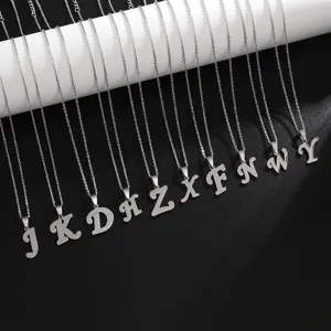 Stainless steel letter pendant necklace featuring multiple alphabet options for women and girls.