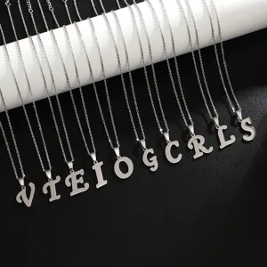 Stainless steel letter pendant necklace, versatile minimalist alphabet clavicle chain jewelry for women.
