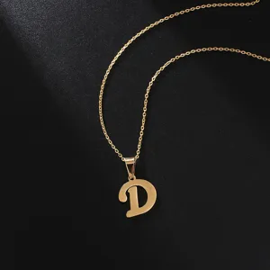 Gold stainless steel letter D pendant necklace, elegant dainty clavicle chain jewelry.